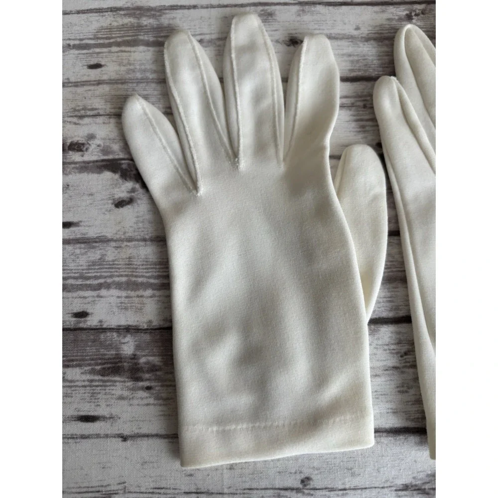 Vintage 1950s White Cotton Gloves Stretch Wedding Wrist Length 9